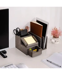 Danrong Rustic Wood Desk Organizer With Drawer Office Storage Sorter