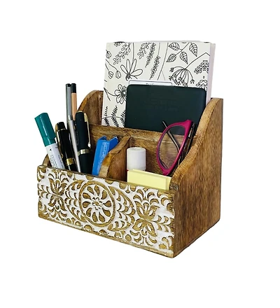 Danrong Wooden 2 Tier Farmhouse Desk Organizer For Office Home Stationery Supplies