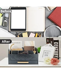 Danrong Wood Desk Organizer with Drawer Adjustable Partitions Countertop Storage