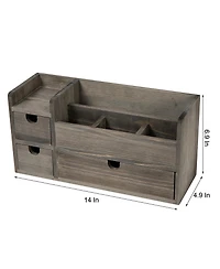 Danrong Rock Grey Solid Wood Desktop Organizer 3 Drawers Multi Compartment Storage