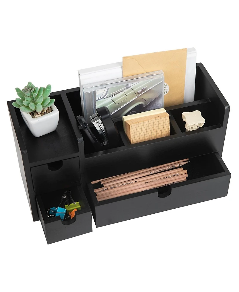 Danrong Rustic Solid Wood Desktop Organizer With Removable Drawers Storage Compartments