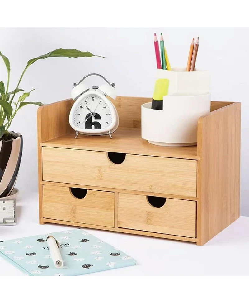 Danrong 3 Drawer Desk Organizer With Open Shelf Makeup Storage Tabletop For Home Office Bathroom
