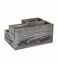 Danrong Rustic Solid Wood Desk Organizer 3 Compartment Pen Pencil Holder For Home Office
