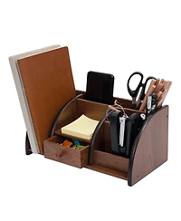 Danrong Cherry Brown Wood Desktop Organizer Multi Compartment Stepped Rack Drawer Storage Holder