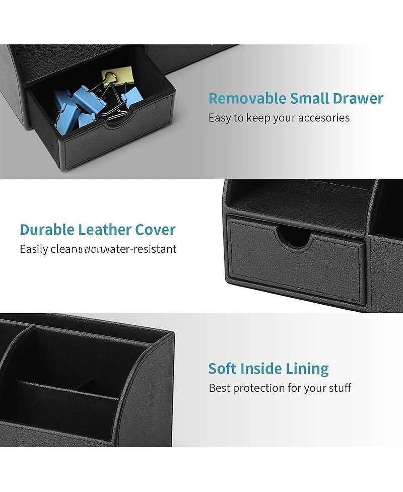 Danrong Leather Desktop Organizer Set With Pull Out Drawer For Office Supplies Storage
