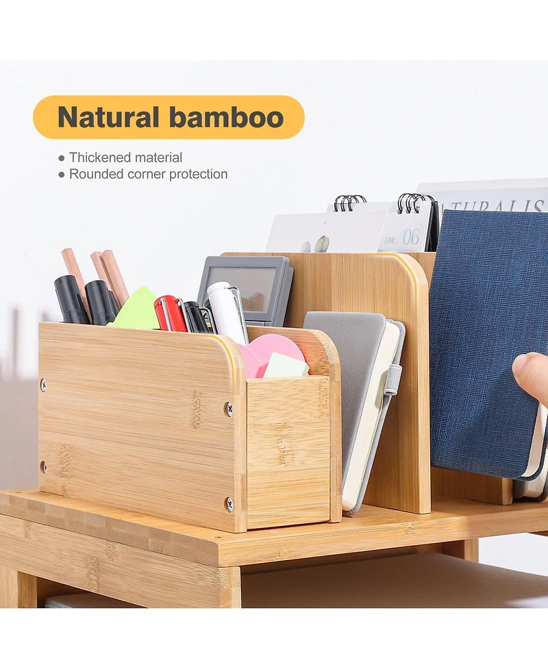Danrong Desk Organizer With File Holder Adjustable Pen Compartments Storage