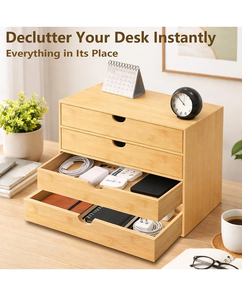 Danrong Wooden Desk Organizer With Drawers Fully Assembled For Office Home Storage