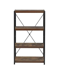 HomeRoots 43" Distressed Metal and Wood Three Tier Etagere Bookcase