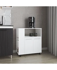 Fm Furniture Linden Kitchen Cart with Microwave Shelf, Open Storage, and Two-Door Cabinet