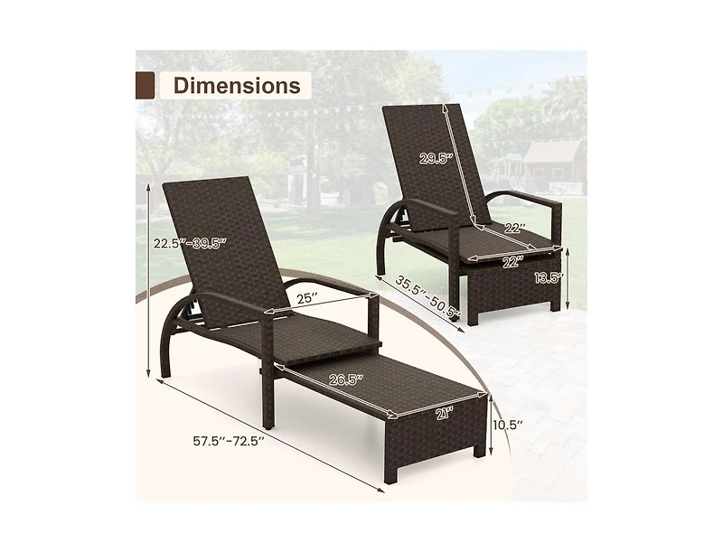 Boyel Living Patio Chaise Lounge Outdoor Rattan Lounge Chair with Retractable Ottoman
