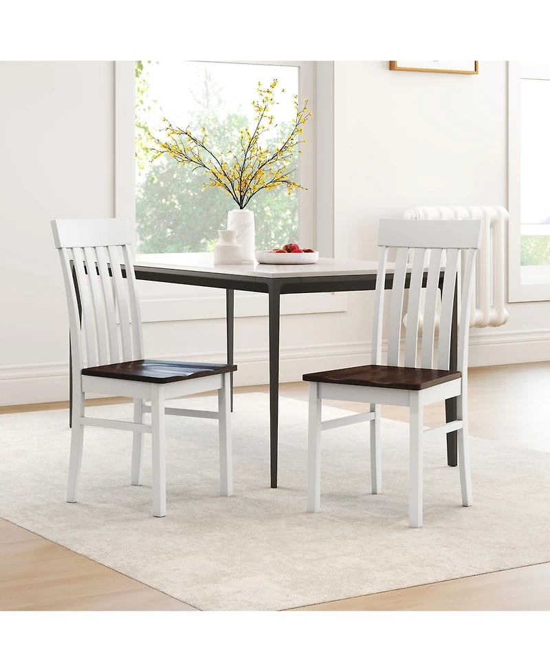 Gymax Dining Chairs Set of 4 with latted High Backrests Concave Seats Rubber Wood Legs