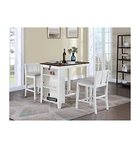 Flynama3-Piece Counter Height Dining Set, 36 Inch Table with Shelves, Usb Port and 2 Cream Fabric Chairs