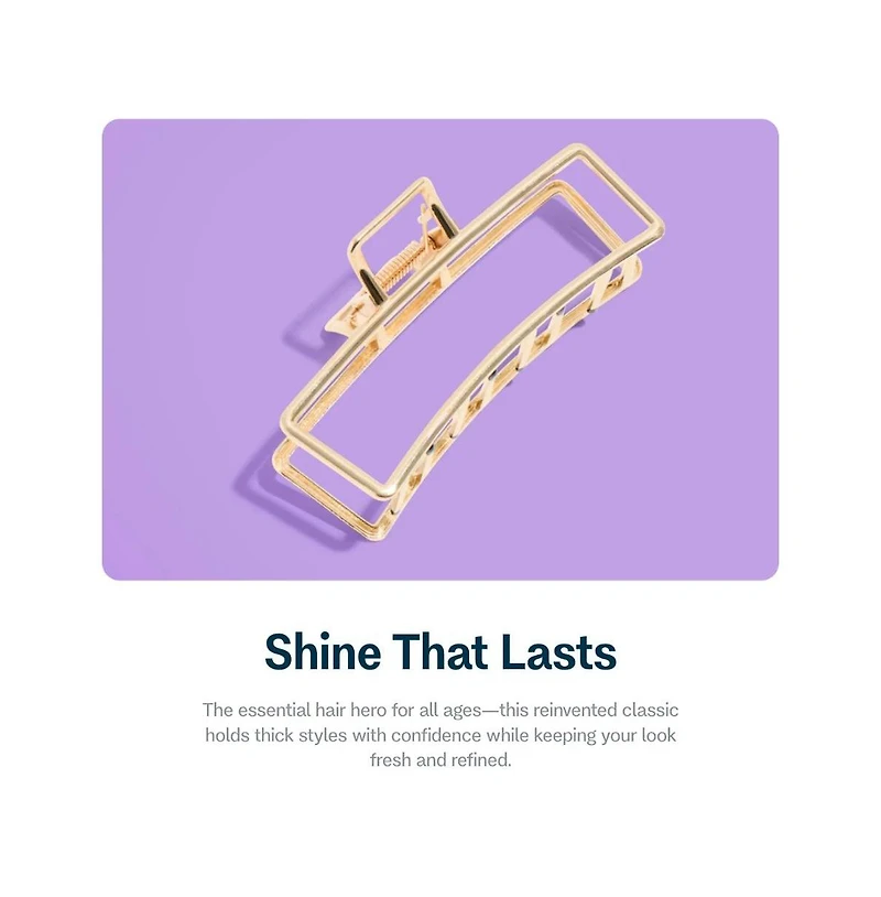 Gimme Beauty Gold Rush Claw Clip Metal, Rectangle Clip for Long, Thick and Curly Hair Comfortable and Fashionable