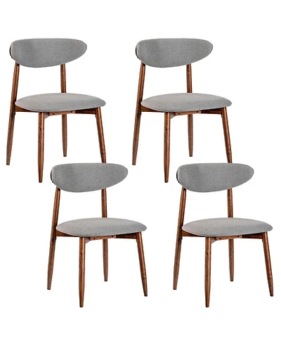 Sugift Set of 4 Fabric Upholstered Dining Chairs with Curved Backrests