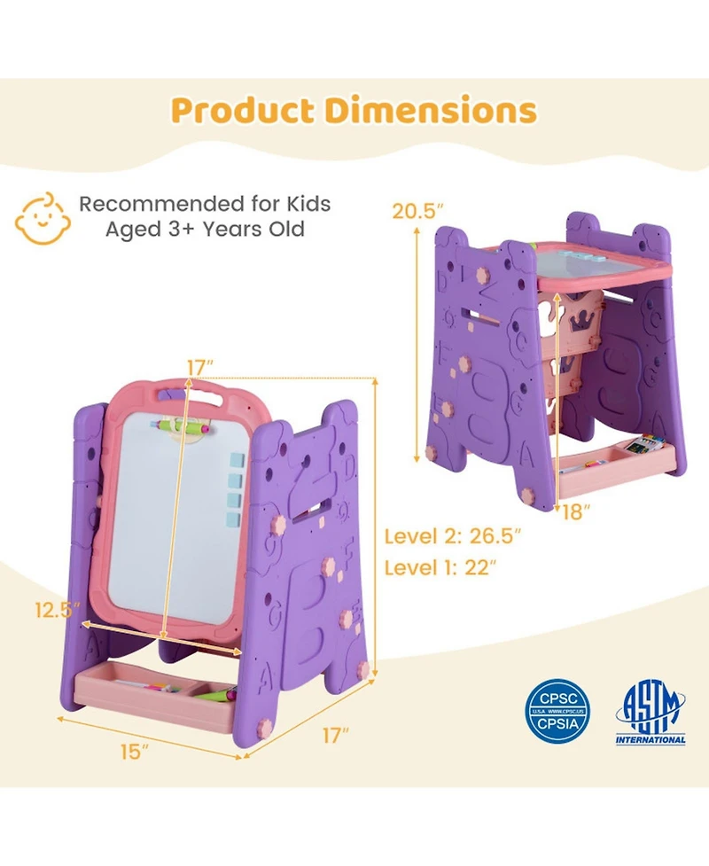 Sugift 4-in-1 Kids Art Double-Sided Magnetic Adjustable Easel