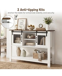 Sugift Farmhouse Console Table with Sliding Barn Doors and 4 Storage Compartments
