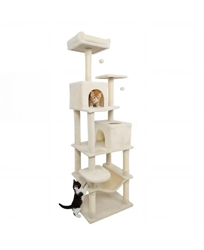 Sugift Multi-Level Modern Cat Tower 58 Inch with Upholstered Perch and 2 Roomy Condos