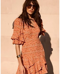 Mint Velvet Women's Printed Ruffle V-neck Mini Dress