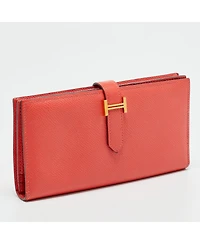 Pre-Owned Hermes Women's Bearn Gusset Rose Jaipur Epsom Leather Continental Wallet