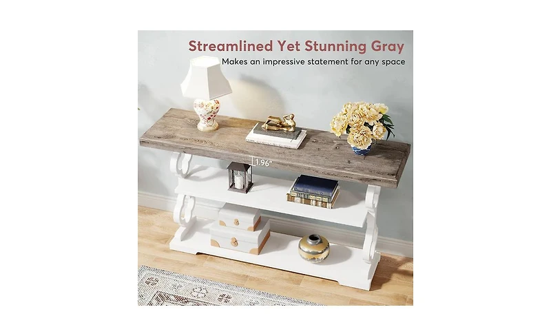 Slickblue Farmhouse Console Table with Storage Shelves for Entryway