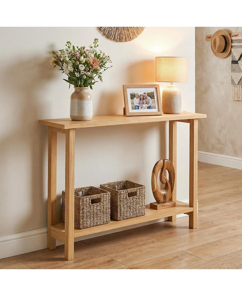 Slickblue 47" Console Table with Teak Wood Frame and Bottom Shelf