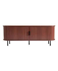 Slickblue Television Stand with Rolling Door and Adjustable Shelves, Media Console for Living Room