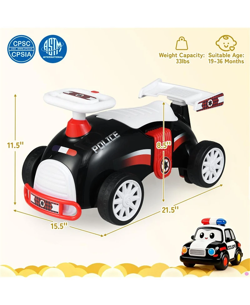 Sevorley Police-Themed Toddler Foot-to-Floor Music Ride-On Push Car, Ages 19-36 Months