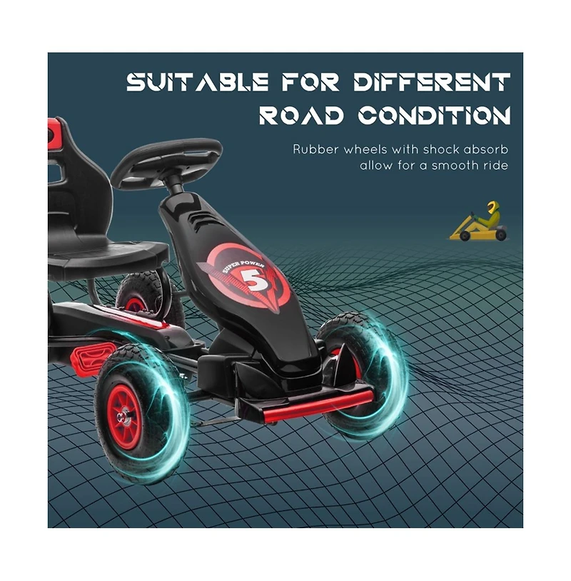 Sevorley Kids Pedal Go-Kart with Adjustable Seat and Handbrake, Ages 5-12