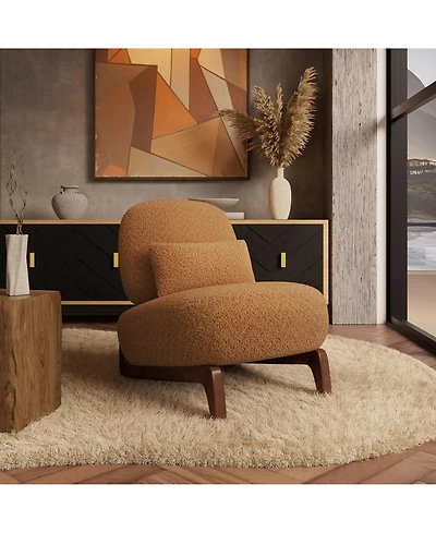 Morden Fort Cloud-Soft Caramel Boucle Armless Accent Chair Upholstered Living Room Side Chairs with Waist Cushion