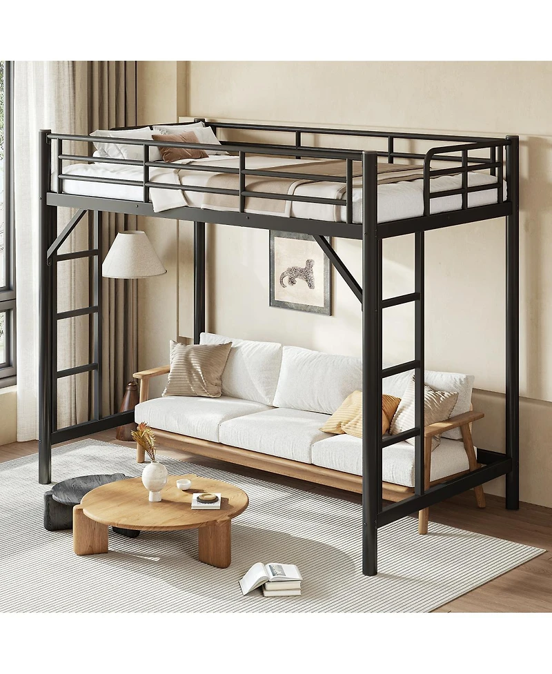 Streamdale Furniture Twin Xl Metal Loft Bed with Ladder and Guardrails