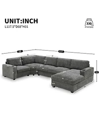 Streamdale Furniture 117.5" 6-Seat U-Shaped Chenille Sectional Sofa with Cup Holders and Chaise