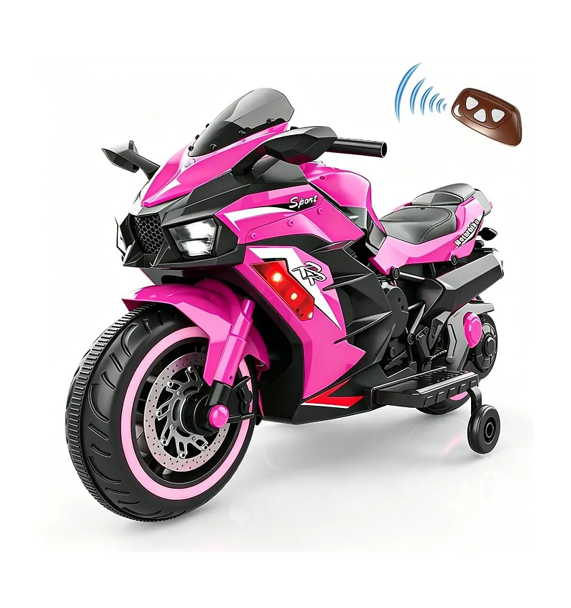 Sevorley 12V Kids Electric Ride-On Motorcycle with Music, Training Wheels, Rechargeable, Ages 3-6