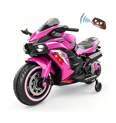Sevorley 12V Kids Electric Ride-On Motorcycle with Music, Training Wheels, Rechargeable, Ages 3-6