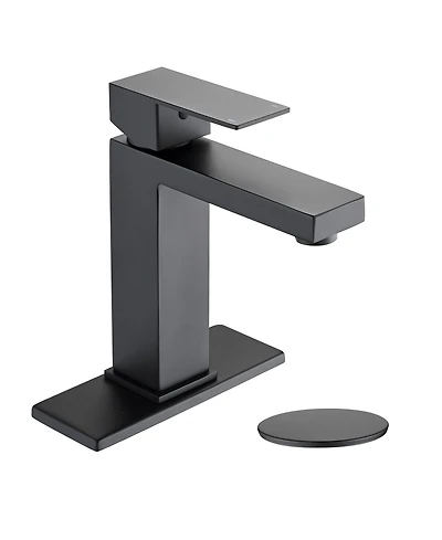 Thirtypeachy Single Handle Bathroom Sink Faucet, Stainless Steel Square Vanity Faucet with Drain Assembly and Deck Plate
