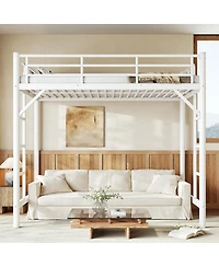 Streamdale Furniture Twin Metal Loft Bed with Ladder and Guardrails