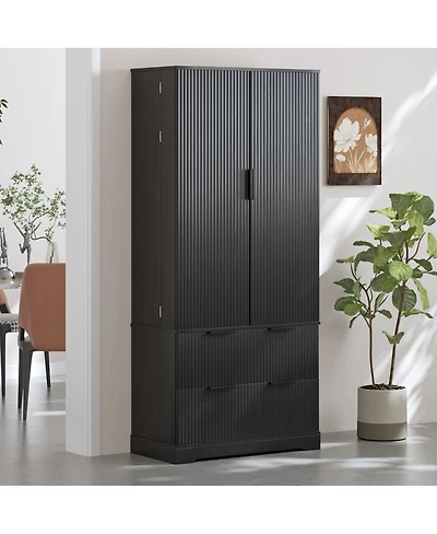 Streamdale Furniture 72" Fluted Kitchen Pantry Cabinet with 2 Drawers and Spice Rack
