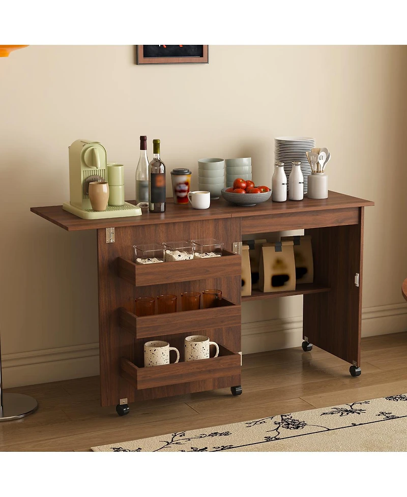 Streamdale Furniture Walnut 4-in-1 Folding Sewing Table and Craft Station with Wheels