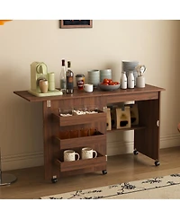 Streamdale Furniture Walnut 4-in-1 Folding Sewing Table and Craft Station with Wheels