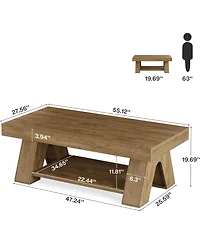 Tribesigns 55.1-Inch Coffee Tables for Living Room, with Storage Shelf