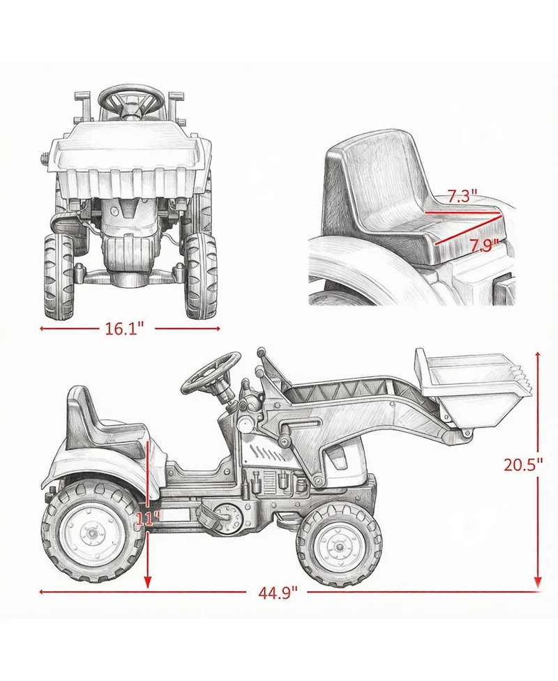 Sevorley Pedal-Powered Ride-On Excavator with Working Loader Bucket, Ages 3+