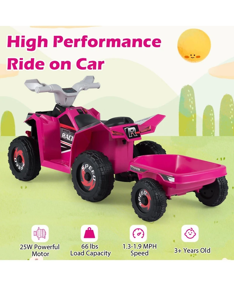 Hongge 6V Electric Atv Quad 2-in-1 with Detachable Cargo Trailer, 66 lbs Capacity, Ages 3+