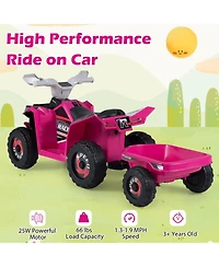 Hongge 6V Electric Atv Quad 2-in-1 with Detachable Cargo Trailer, 66 lbs Capacity, Ages 3+