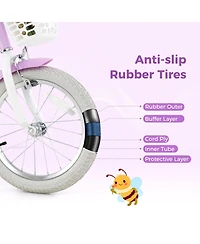 Hongge 16-Inch Girls Bike with Training Wheels, Dual Brake System and Doll Seat, Ages 4-7