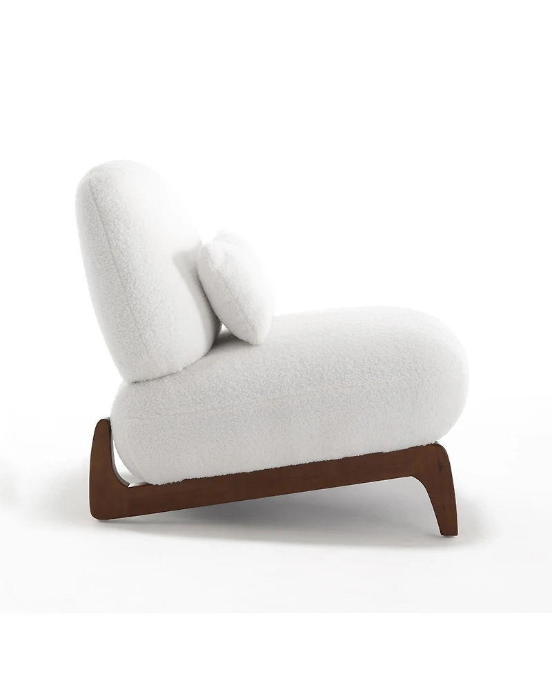 Morden Fort Cloud-Soft Cream Sherpa Fabric Armless Accent Chair Upholstered Living Room Side Chairs with Waist Pillow