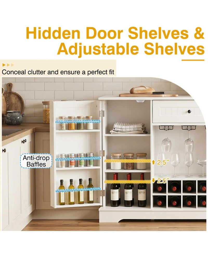 Sugift 47.2 Inch Sideboard Buffet Cabinet with 10-Bottle Wine Rack and Stemware Holder