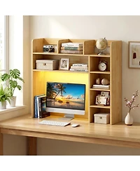 Sugift Desktop Bookshelf with Led Lights 35.5 Inch Desk Hutch Storage Organizer and Remote Control