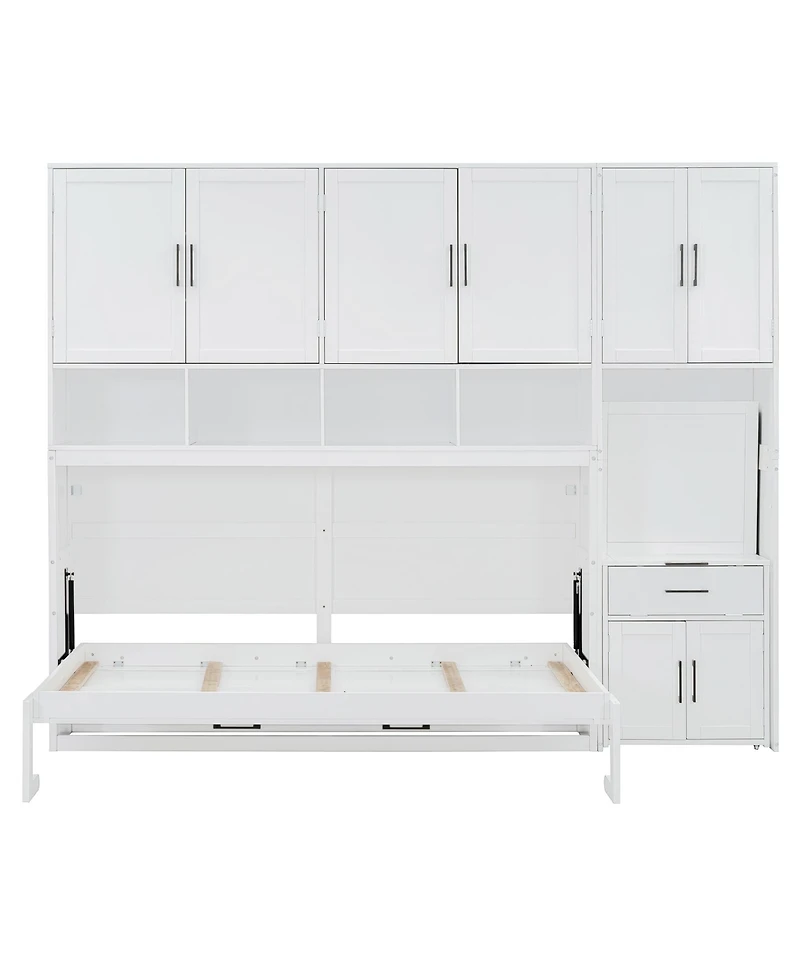 Clihome Twin Size Murphy Bed Wall Bed with Closet , Drawers and Desk
