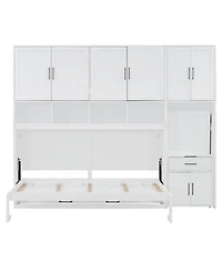 Clihome Twin Size Murphy Bed Wall Bed with Closet , Drawers and Desk