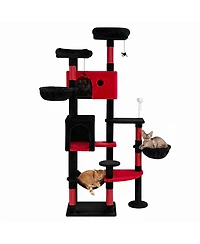 Gymax Gothic Cat Tree 75'' Extra Large Cat Tower with 2 Plush Perches 2 Condos Hammock