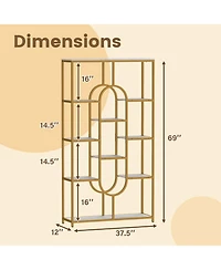 Sugift 5-Tier Tall Etagere Bookcase with Open Shelves and Powder-Coated Metal Frame